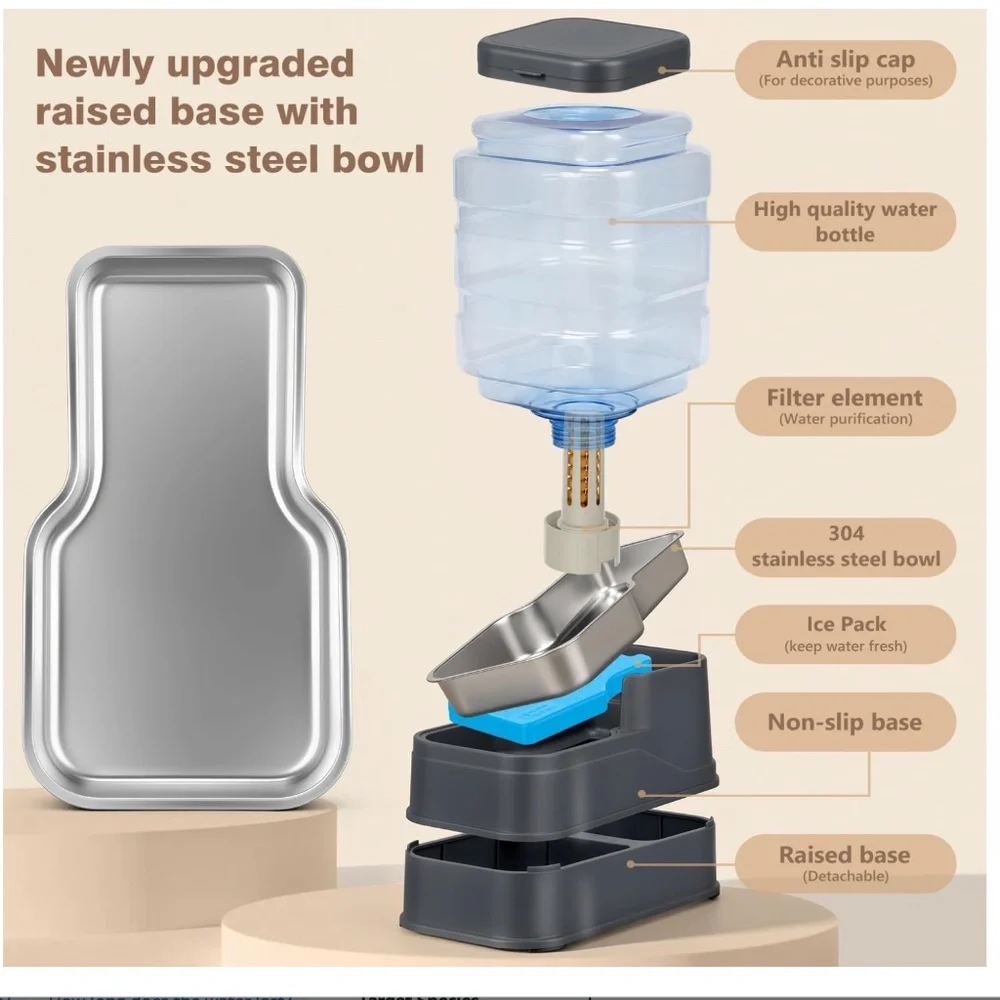 6 Liter gravity fed automatic water dispenser with stainless steel bowl